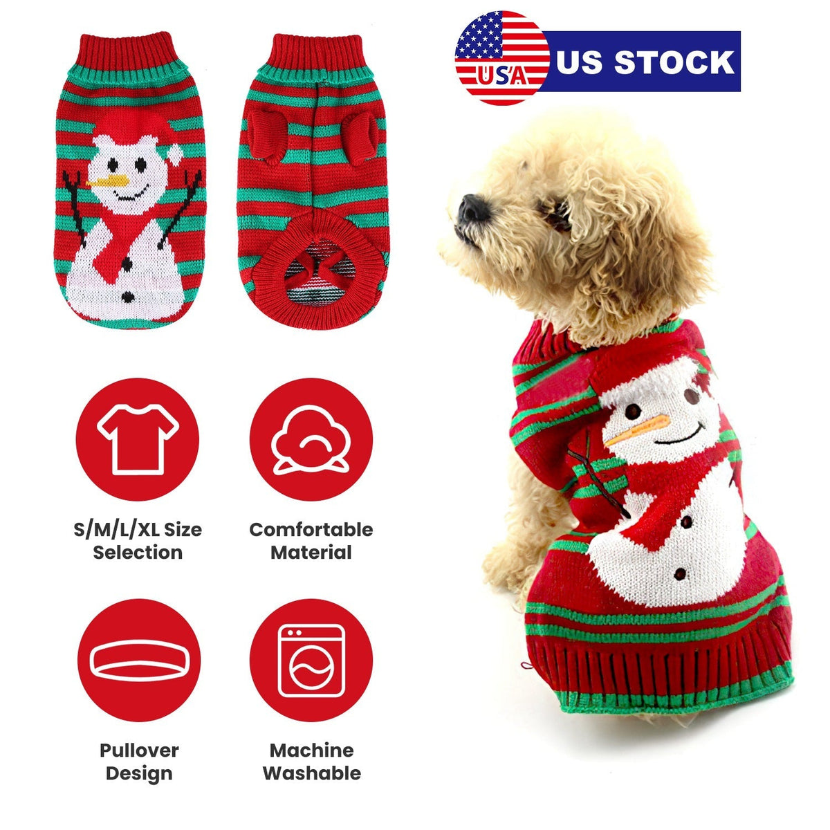 Snowman Stripe Christmas Dog Sweater