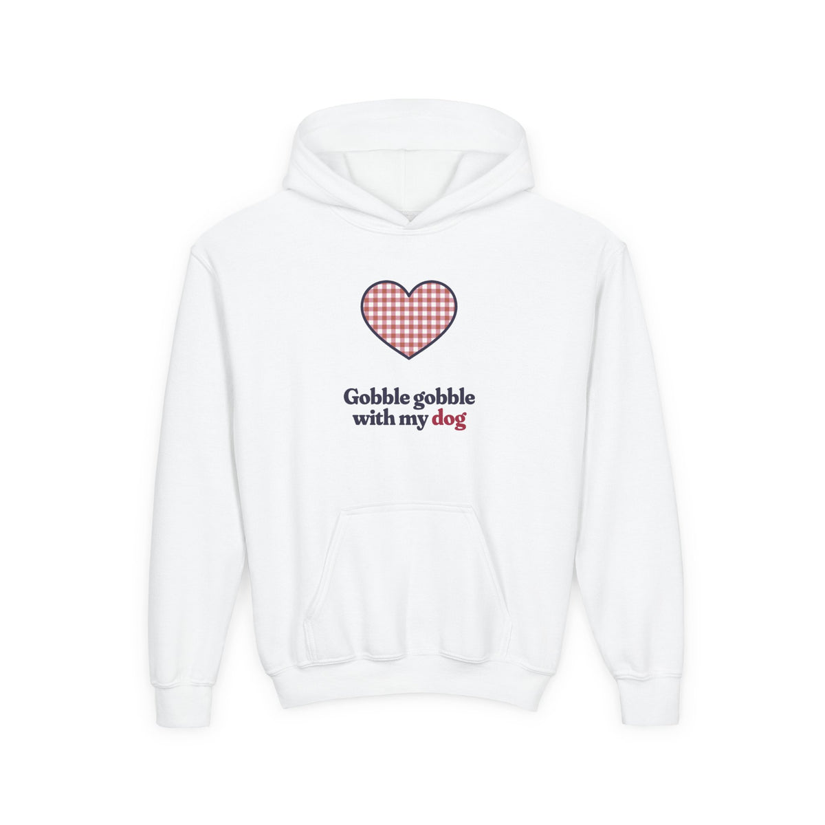 Gobble Gobble With My Dog Kids Hoodie, Gingham