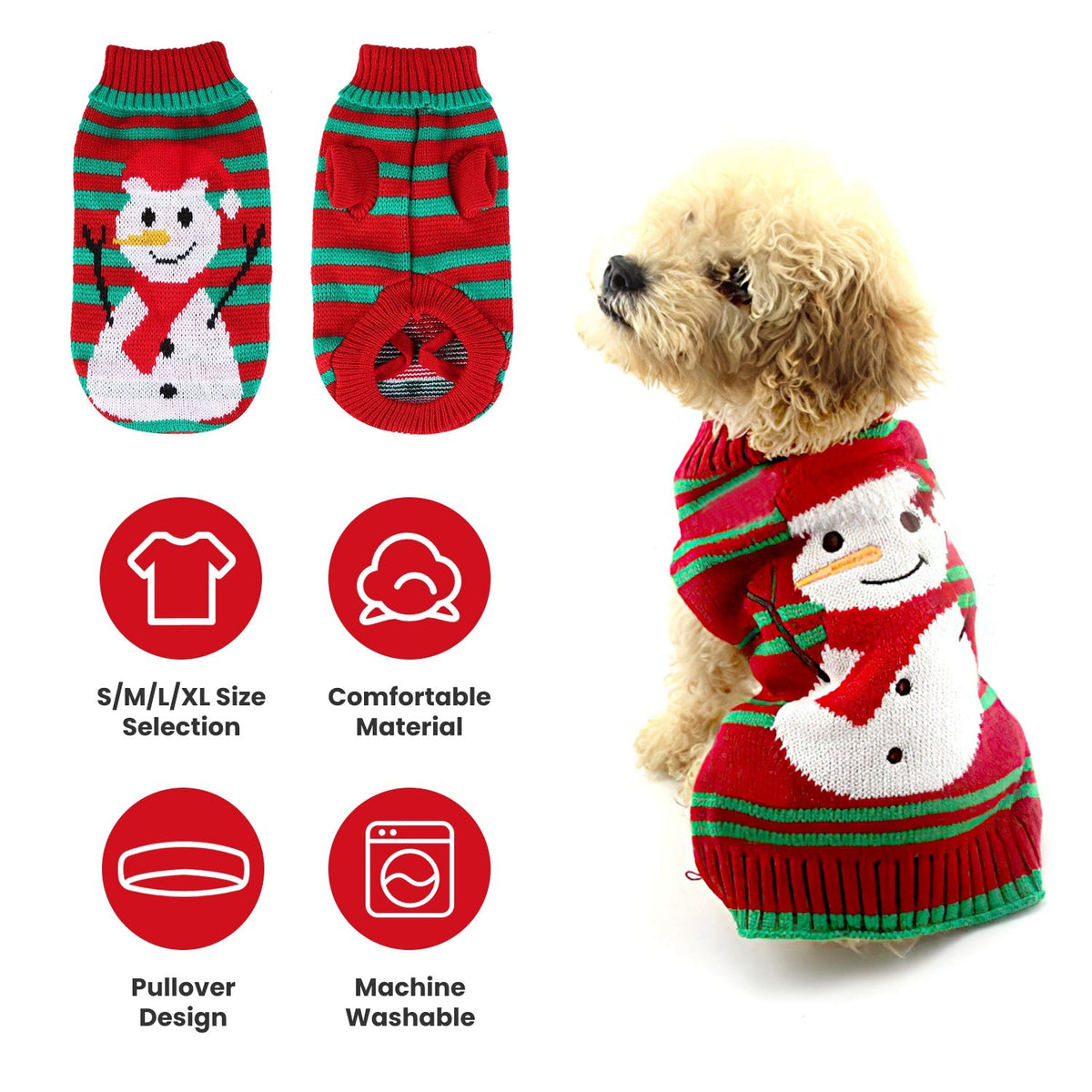 Snowman Stripe Christmas Dog Sweater
